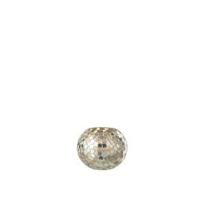 TEALIGHT HOLDER MOSAIC GLASS SILVER/GOLD SMALL
