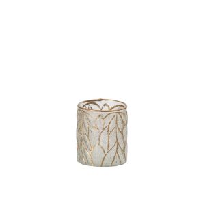 CANDLE HOLDER LEAVES GLASS GOLD/TRANSPARENT SMALL