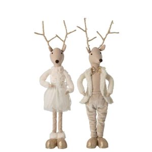 REINDEER TELESCOPIC POLYESTER GOLD/LIGHT BEIGE ASSORTMENT OF 2