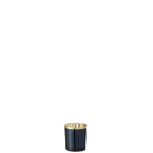 TEALIGHT HOLDER GOLD RIM GLASS BLUE SMALL