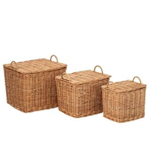 SET OF 3 BASKET WITH HANDLES WICKER NATURAL