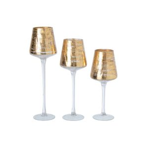 SET OF 3 CANDLE HOLDER GLASS GOLD
