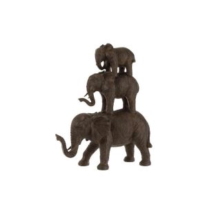 ELEPHANT 3 ON A ROW POLY DARK BROWN