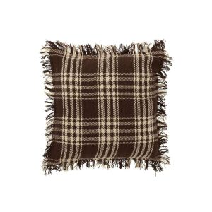 CUSHION CHECKERED COTTON DARK BROWN/WHITE