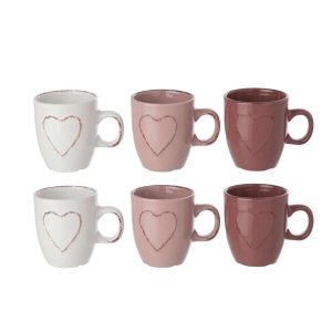 BOX OF 2 COFFEE CUP HEART STONEWARE WHITE/LIGHT PINK ASSORTMENT OF 3