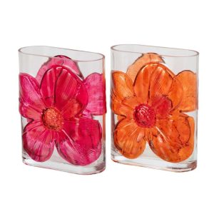 VASE FLOWERS GLASS ORANGE/FUCHSIA LARGE ASSORTMENT OF 2