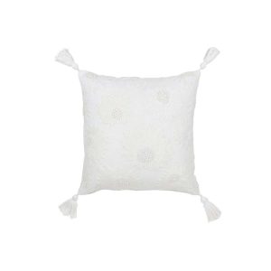 CUSHION FLOWERS+TASSELS COTTON WHITE