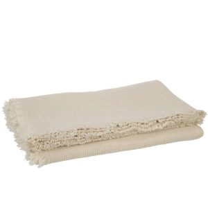 PLAID FRINGES COTTON MUSLIN LIGHT BEIGE