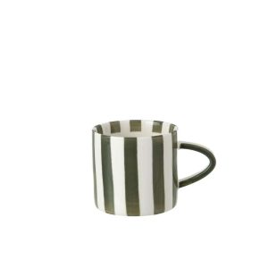 MUG STRIPED STONEWARE OLIVE/WHITE