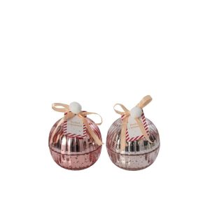 CANDLE CHRISTMAS BAUBLE GLASS LIGHT PINK/OLD PINK MEDIUM ASSORTMENT OF 2