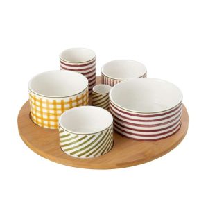 APPETIZER SET STONEWARE BURGUNDY/OLIVE LARGE