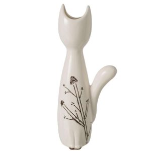 VASE CAT PORCELAIN WHITE/BLACK LARGE