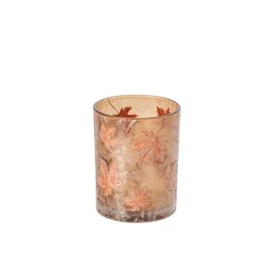 CANDLE HOLDER LEAVES GLASS APRICOT/TERRACOTTA MEDIUM