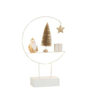 SEMICIRCLE ON FOOT+LED SANTA WOOD WHITE/GOLD