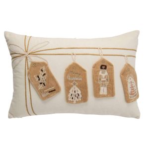 CUSHION CHRISTMAS ICONS COTTON WHITE/BEIGE