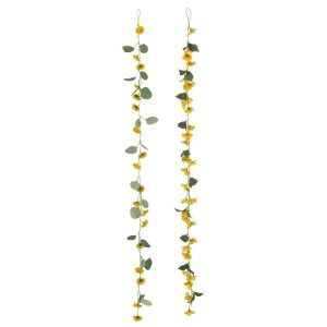 GARLAND FLOWERS+LEAVES PLASTIC YELLOW/GREEN ASSORTMENT OF 2