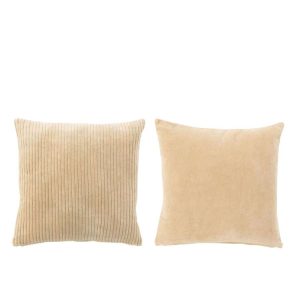 CUSHION VELVET SQUARE COTTON BEIGE ASSORTMENT OF 2