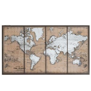 WORLD MAP METAL/GLASS BEIGE/BROWN