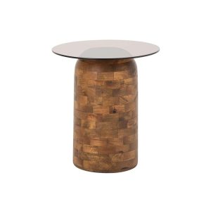 SIDE TABLE GLASS CYLINDER MANGO WOOD NATURAL