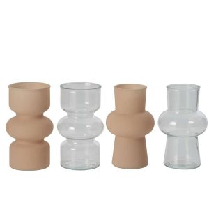 VASE GLASS TRANSPARENT/BEIGE ASSORTMENT OF 4