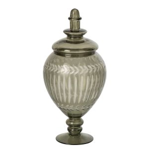 STORAGE JAR RELIEF GLASS KHAKI GREEN LARGE