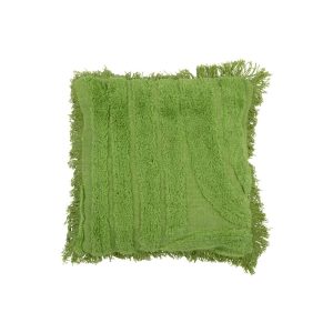 CUSHION TUFTED CURVES/FRINGES WOOL GREEN