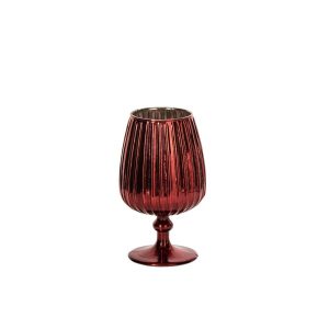 CANDLE HOLDER CHROME GLASS RED