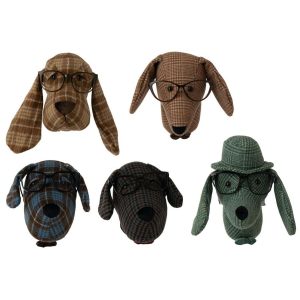DOG HEAD WITH GLASSES CHECKERED POLYESTER MULTI ASSORTMENT OF 5