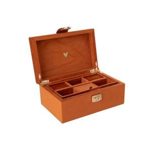 JEWELLERY BOX STORAGE COMPARTMENTS VELVET RUST BROWN