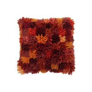 CUSHION CHECKERED WOOL BURGUNDY/ORANGE