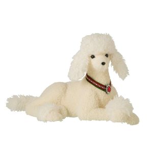 DOG POODLE FABRIC WHITE/CHRISTMAS RED
