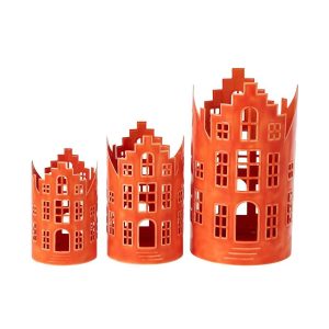 SET OF 3 LANTERN HOUSE IRON ORANGE