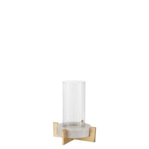 GLASS TEALIGHT MARBLE/METAL BASE GREY/CHAMPAGNE SMALL