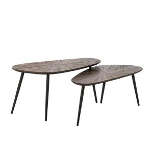 SET OF 2 COFFEE TABLE RAY OVAL RECYCLED WOOD DARK BROWN/BLACK