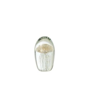 PAPERWEIGHT JELLYFISH GLASS WHITE/GOLD