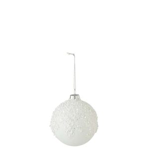 CHRISTMAS BAUBLE BEADS + GLITTERS GLASS WHITE