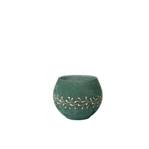 TEALIGHT HOLDER LEAVES GLASS DARK GREEN/GOLD