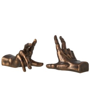 SET OF 2 BOOKEND HANDS POLYRESIN BRONZE