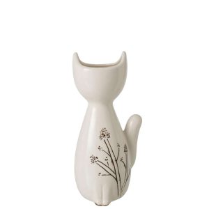 VASE CAT PORCELAIN WHITE/BLACK MEDIUM