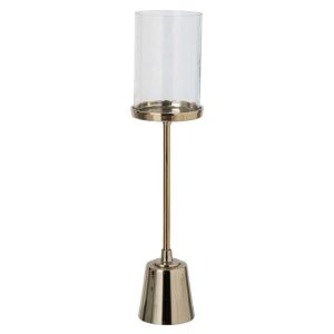 CANDLE HOLDER WITH GLASS ALUMINIUM GOLD LARGE