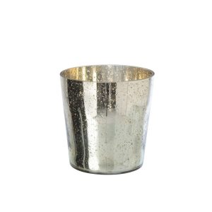 CANDLE HOLDER GLASS SILVER/GOLD MEDIUM