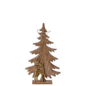 PINE TREE + REINDEER MANGO WOOD NATURAL/GOLD MEDIUM
