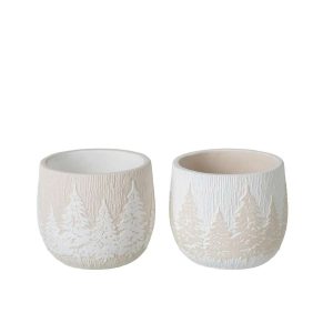 FLOWERPOT CEMENT WHITE/LIGHT BEIGE MEDIUM ASSORTMENT OF 2