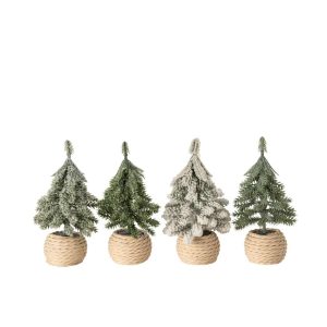 CHRISTMAS TREE POTTED POLYETHYLENE DARK GREEN/NATURAL ASSORTMENT OF 4