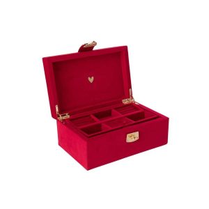 JEWELLERY BOX STORAGE COMPARTMENTS VELVET CARMINE RED
