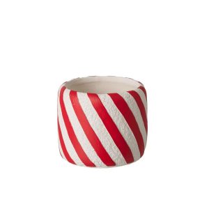 FLOWERPOT STRIPED CEMENT CHRISTMAS RED/WHITE MEDIUM
