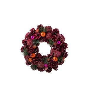 WREATH PINECONE DARK PINK/ORANGE