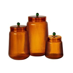 SET OF 3 STORAGE JAR GLASS ORANGE/WARM YELLOW