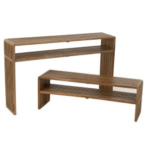 SET OF 2 CONSOLE WITH SHELF RECYCLE TEAK NATURAL