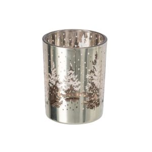 CANDLE HOLDER TREE GLASS SILVER LARGE